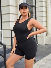 大碼條紋針織運動連體短褲