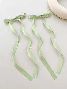 2pcs Women Bow Decor Preppy Alligator Hair Clip For Hair Decoration For Back To School Cute - Green - View 2