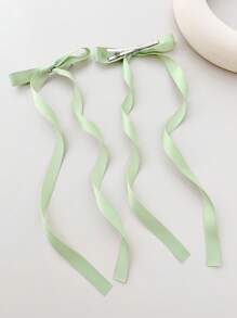 2pcs Women Bow Decor Preppy Alligator Hair Clip For Hair Decoration For Back To School Cute - Green - View 3