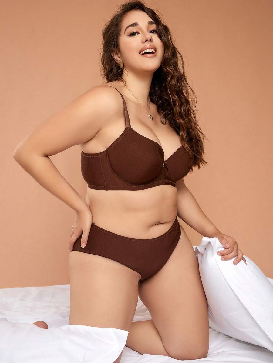 Set de lencería unicolor con aro - Marrón Chocolate - Ver 1