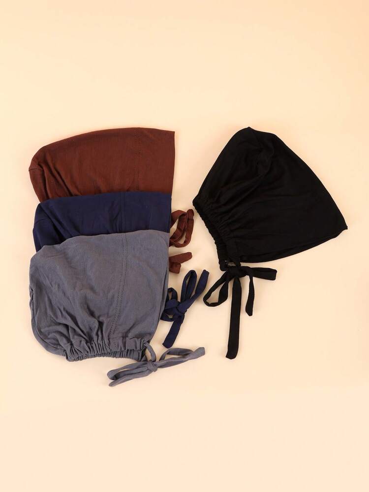 4pcs Women Solid Drawstring Detail Casual Head Wrap For Daily Life Bonnet Hair Bonnet Turban,Summer,Beach,Hat
