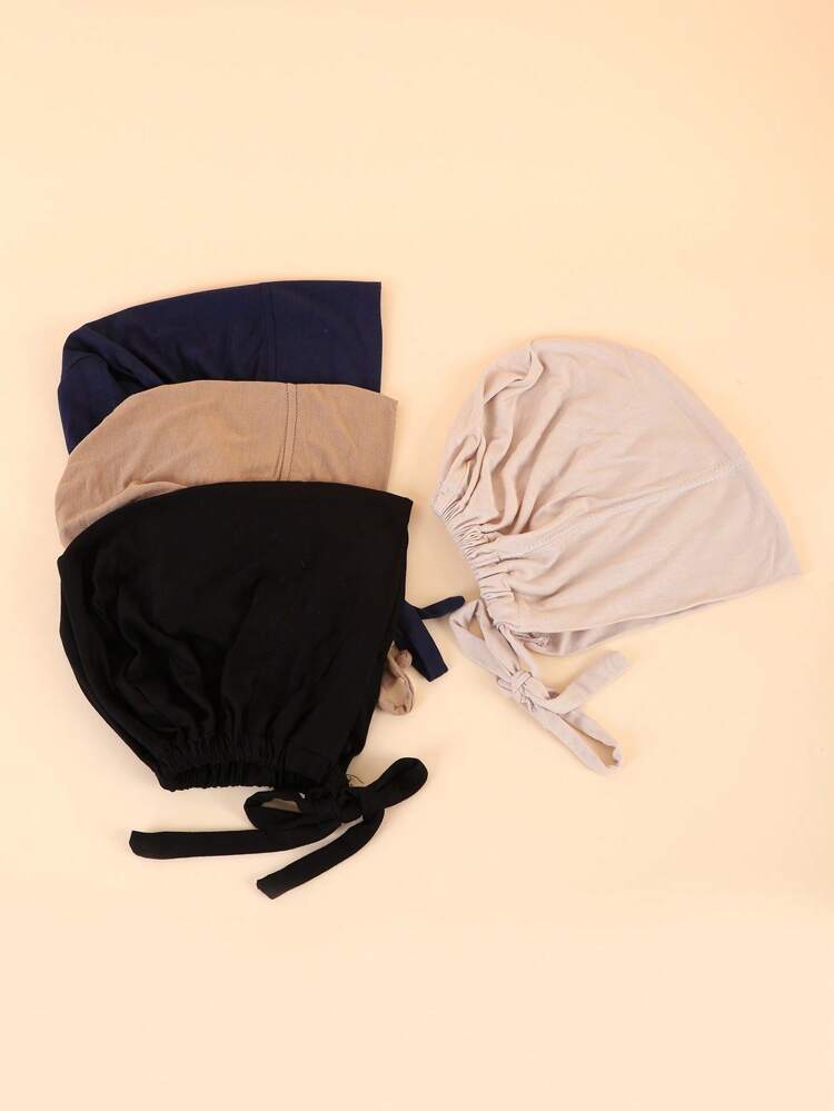 4pcs Women Solid Casual Head Wrap For Daily Life Bonnet Hair Bonnet Turban Sleep Bonnet