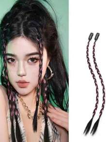 2pcs Long Braided Synthetic Hair Extension, For Decoration - Multicolor - View 3