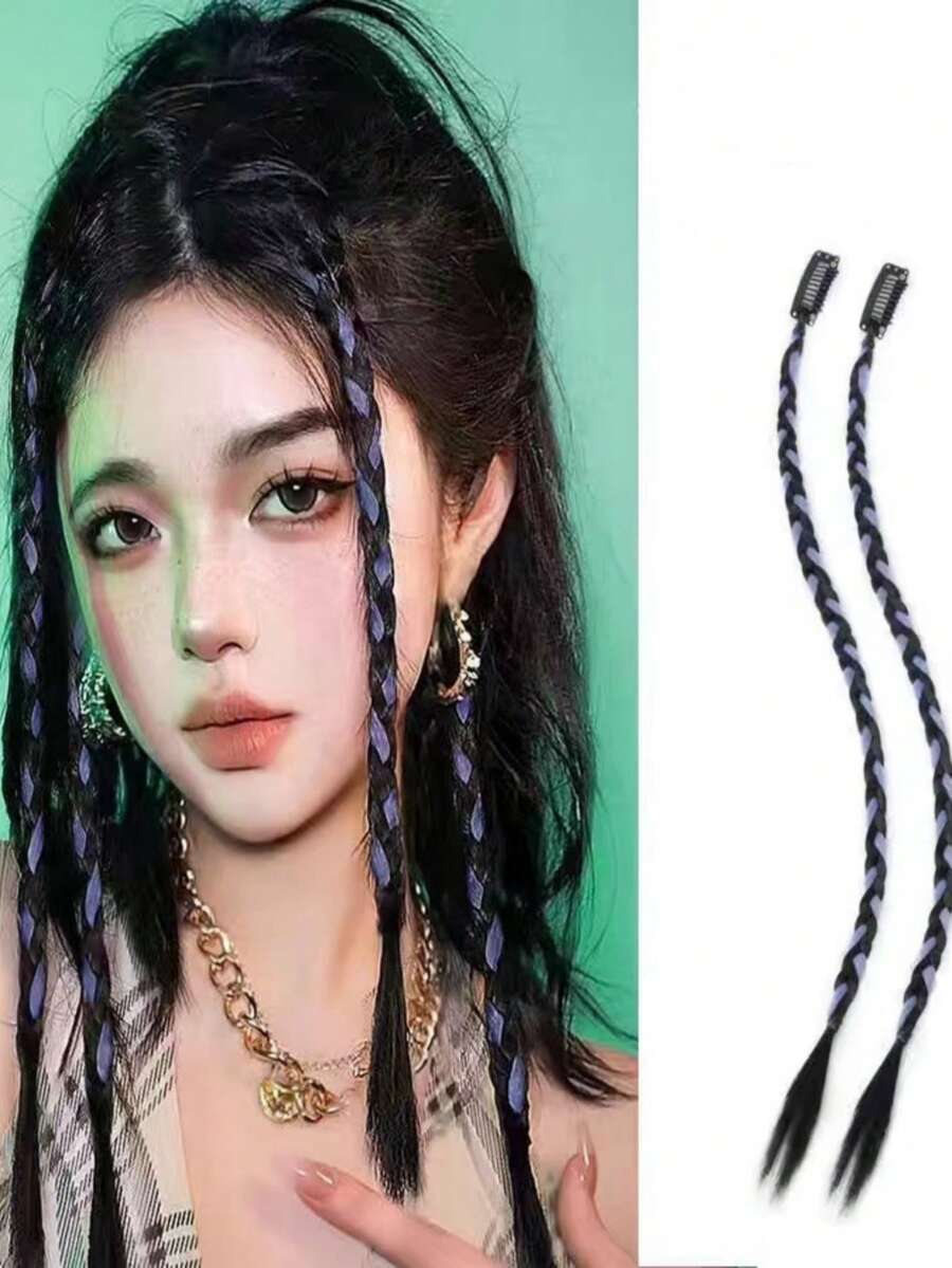 2 cái nối dài tóc tổng hợp bện, để trang trí - Nhiều màu - Xem 1