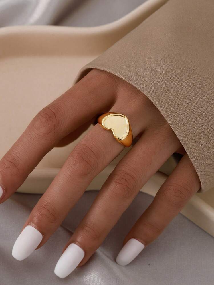1pc Unique Polished Heart-Shaped Open Ring, Suitable For Daily Wear, Unisex