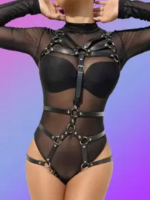 環鏈戲服連體衣 - 黑色 - 查看 1