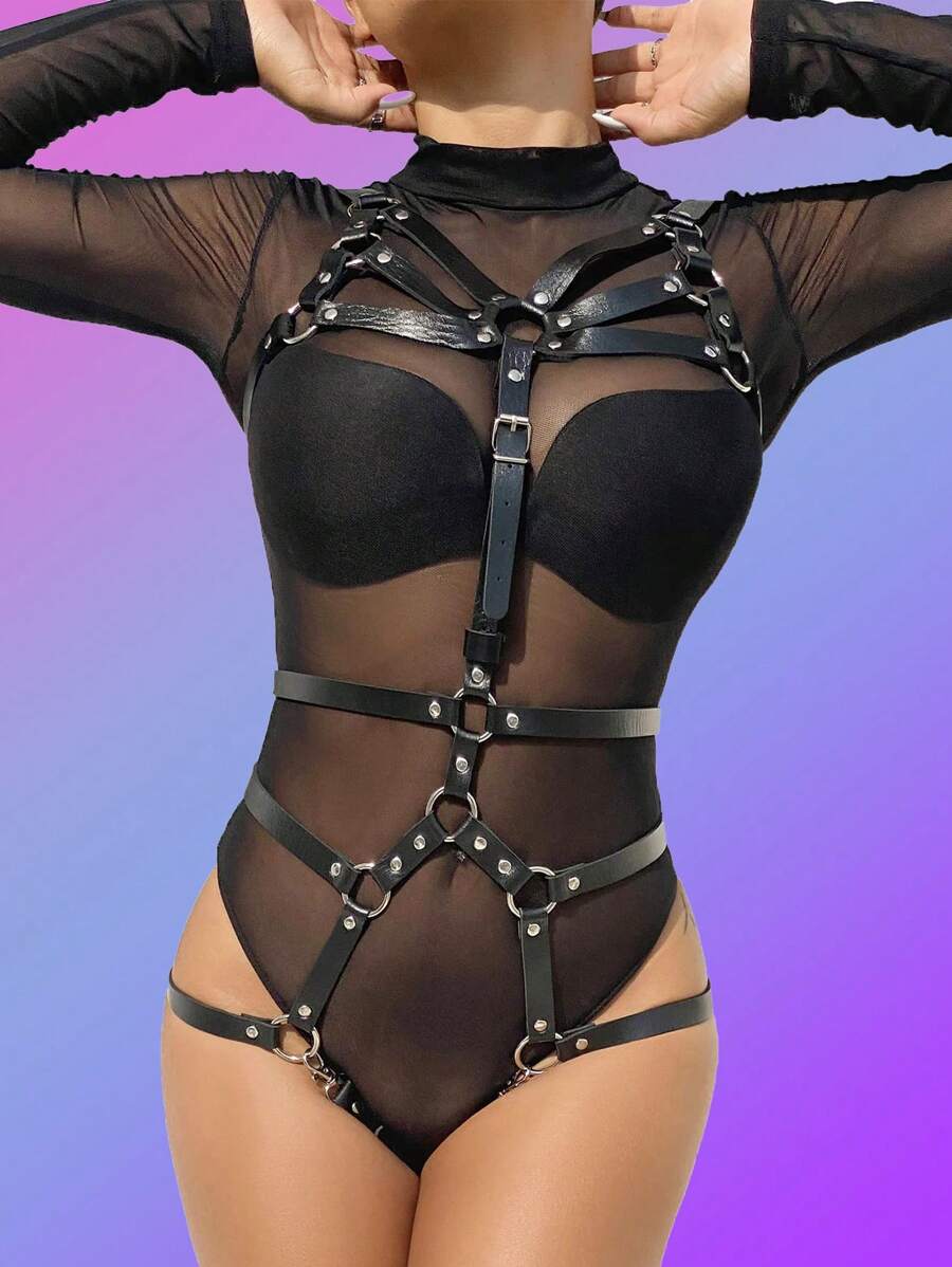 環鏈戲服連體衣 - 黑色 - 查看 1