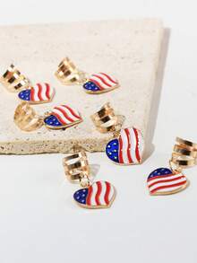 6pcs/set Heart Shaped Americana Alloy Hair Rings With Pendant - Multicolor - View 3