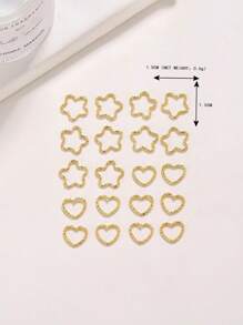 20入組女士心和星形設計時尚電話線髮圈適用於頭髮裝飾用品 - 金色 - 查看 3