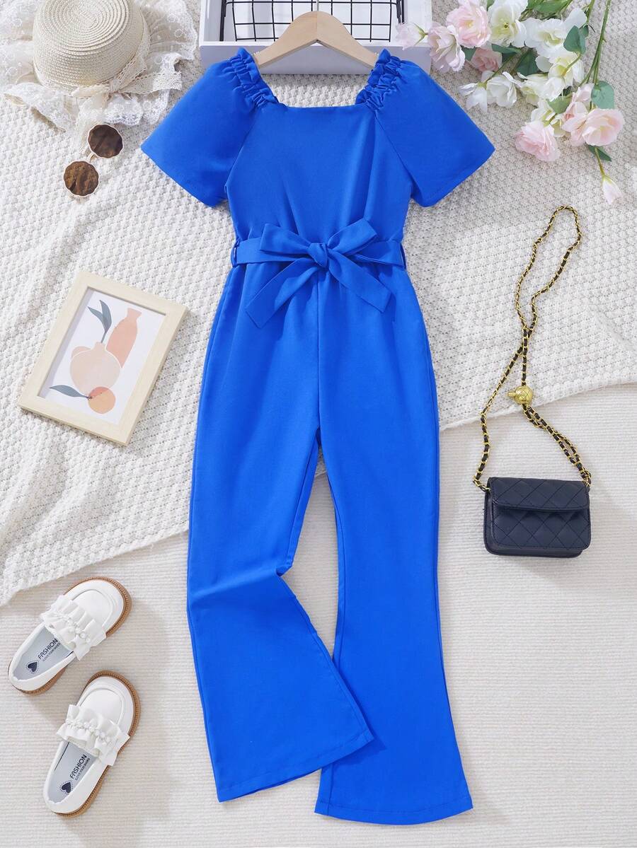 Áo liền quần Gái Thắt lưng màu trơn Giải trí - Màu xanh lam - Xem 1
