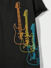 Manfinity NXTstreet 男士吉他印花T恤和腰部抽繩短褲 - 黑色 - 查看 12