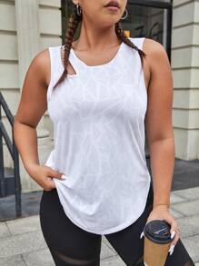 SHEIN Sports Plus Cut Out Curved Hem Sports Tank Top,Women Tennis Outfit - White - View 3