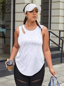 SHEIN Sports Plus Cut Out Curved Hem Sports Tank Top,Women Tennis Outfit - White - View 4
