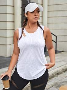 SHEIN Sports Plus Cut Out Curved Hem Sports Tank Top,Women Tennis Outfit - White - View 5