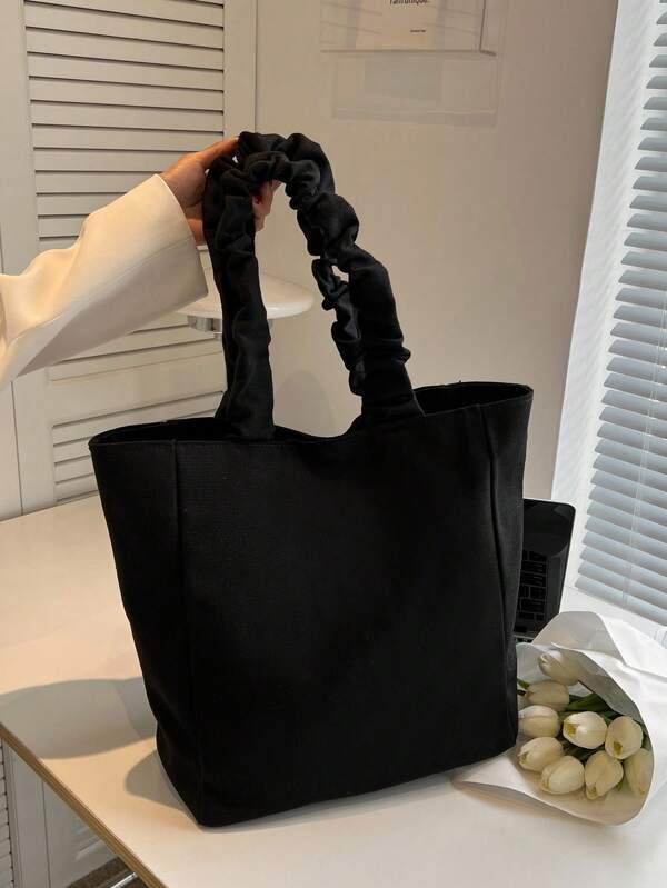 Lightweight,Portable Large Capacity Tote Bag Solid Color Ruched Handle School Bag For Teenager College Students For Teen Girls Women College Students,White-Collar Workers Perfect For School,College,Work,Business,Commute,Back To School,School Bag,Large Capacity,Portable,For Teen Girls Women College Students,Perfect For Office,College,Elementary School,Middle School,High School,Work,Business,Commute,Shopping,Holiday,Beach, Japanese Bag, School Supplies, School Handbag, School Tote Bag, School Bookbag, Back To School Bags, Waterproof, Foldable, Classic Casual, Suitable For Teen Girls Women College Students, Teacher, Perfect For Back To School, First Day Of School, Street & Japanese Bag For Women