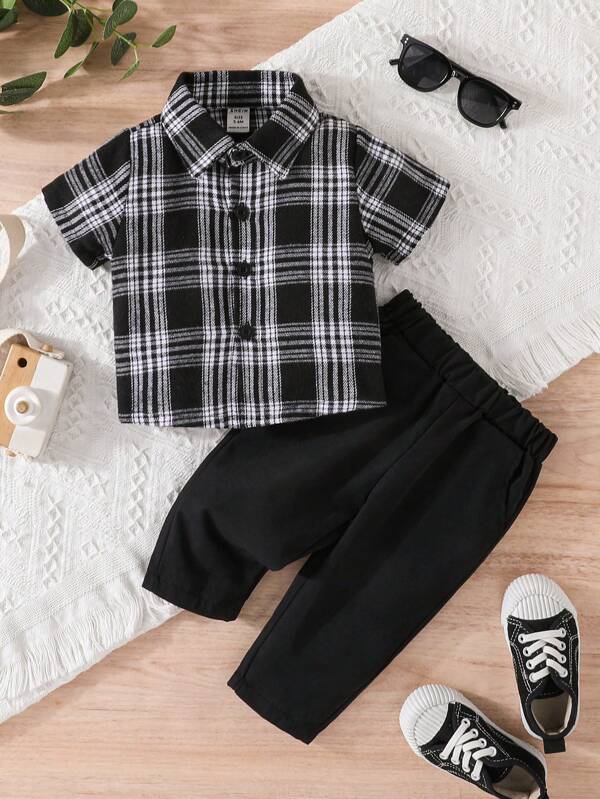 Baby Boy Plaid Print Shirt & Pants SHEIN USA