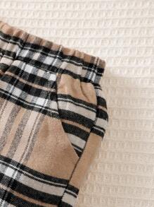 SHEIN Baby Sets Ditambal Kantong Huruf Plaid - MultiWarna - View 4