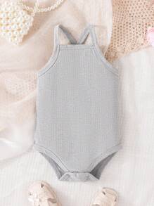 Đứa bé gái 3pcs Đồ đan Ribbed Áo liền quần dây treo - Nhiều màu - Xem 3