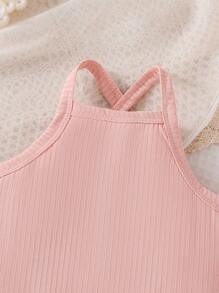 Đứa bé gái 3pcs Đồ đan Ribbed Áo liền quần dây treo - Nhiều màu - Xem 6