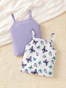 Baby Girl 2pcs Butterfly Print Cami Top - Multicolor - View 2