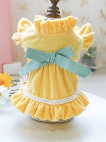 1pc Bow Decor Pet Dress - Yellow - View 2