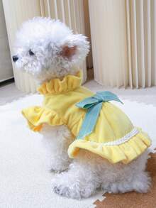 1pc Bow Decor Pet Dress - Yellow - View 5