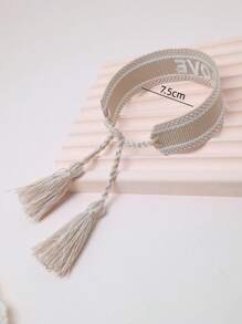 心和字母刺繡流蘇裝飾手環 - 卡其色 - 查看 4