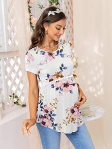 DEARCASE Maternity Floral Print Curved Hem Tee - White - View 4