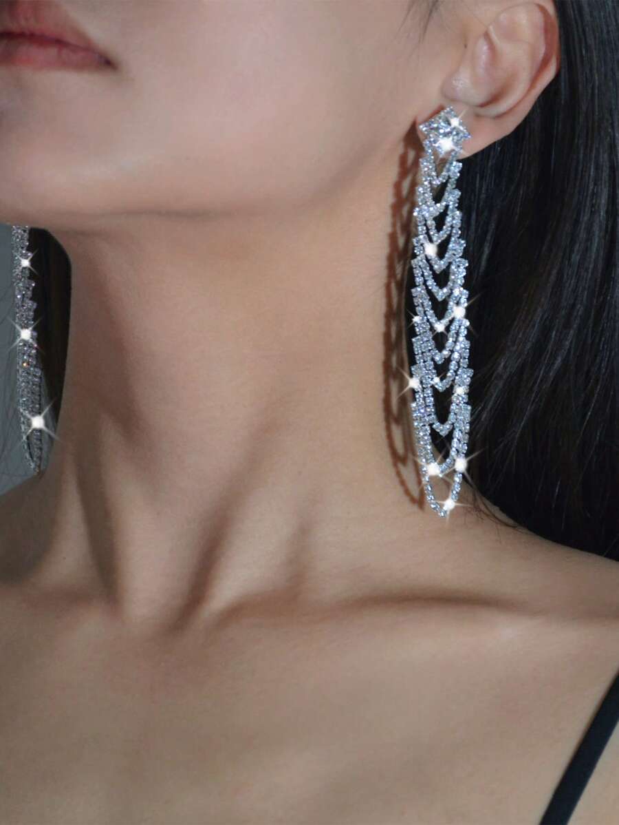 1 Đôi Thời Trang Cưới/Vũ Hội/Đảng Đá Bông Tai Giọt Đơn Giản & Sang Trọng Trang Sức Đồng - Bạc - Xem 1