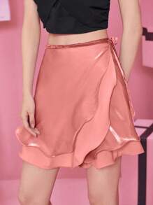 素色生菜邊側打結裹身裙 - 粉色 - 查看 3