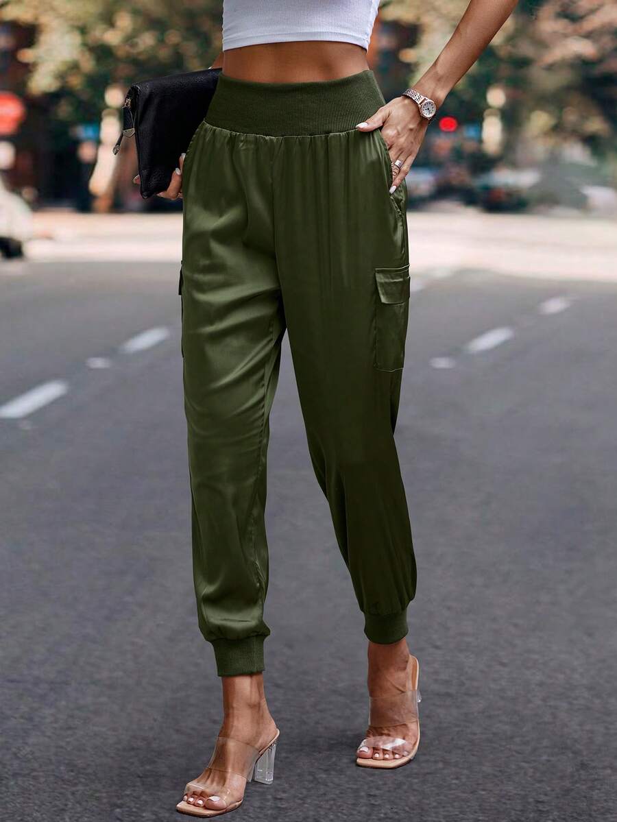 BTFBM Quần nữ Túi màu trơn Giải trí - xanh quân đội - Xem 1