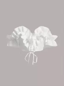 SHEIN Privé 荷葉邊繫帶短款上衣 - 白色 - 查看 1