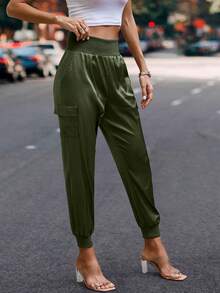 BTFBM Quần nữ Túi màu trơn Giải trí - xanh quân đội - Xem 5