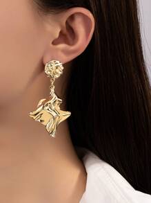 1pair Fashionable Vintage Water Wave Texture Drop Earrings - Yellow Gold - View 1