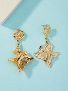 1pair Fashionable Vintage Water Wave Texture Drop Earrings - Yellow Gold - View 4