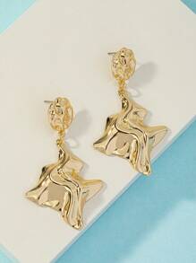 1pair Fashionable Vintage Water Wave Texture Drop Earrings - Yellow Gold - View 5