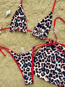Swim SXY 2pcs Reversible Leopard Printed Bikini Set, 3 Pieces Summer - Multicolor - View 4