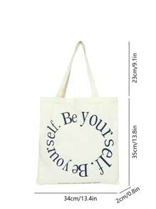 Letter Print Shopper Bag Double Handle Casual Style - White - View 3