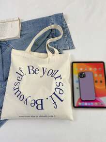 Letter Print Shopper Bag Double Handle Casual Style - White - View 6