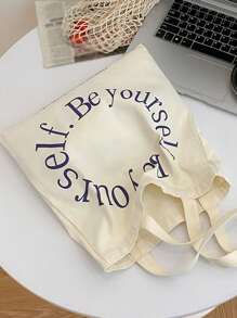 Letter Print Shopper Bag Double Handle Casual Style - White - View 7