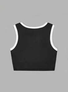 ROMWE Grunge Punk Skeleton Print Contrast Binding Tank Top - Black and White - View 2