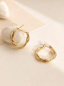 Twist Design Hoop Earrings - Yellow Gold - View 2