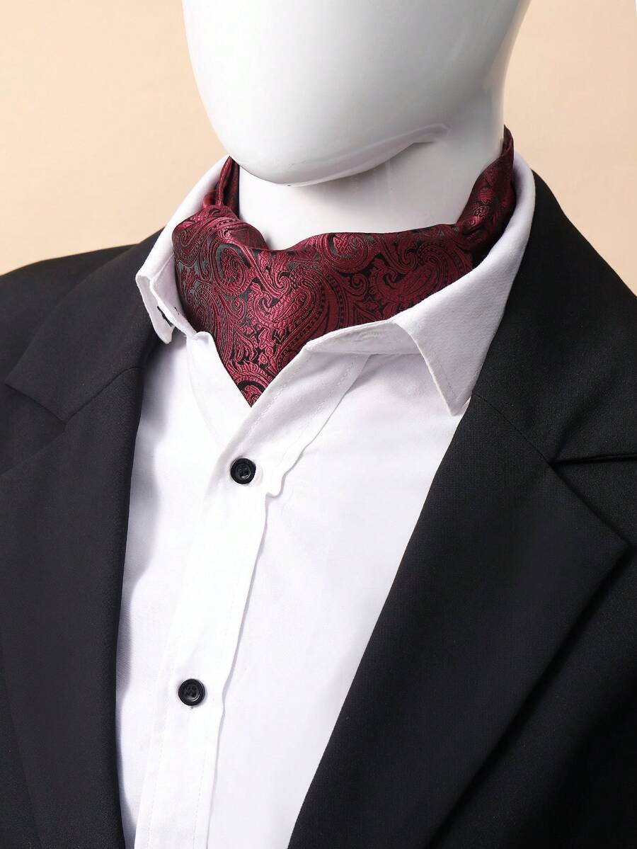 1入組滌綸梭織提花圍巾男士冬季時尚配飾適合保暖和休閒裝束 - 酒紅色 - 查看 1