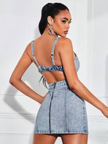 SHEIN BAE Váy denim nữ Lộ Lưng Dây kéo màu trơn Gợi cảm - Rửa nhẹ - Xem 2