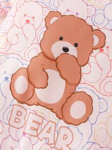 SHEIN Rompers Em bé Nút Tương phản ràng buộc Hoạt hình Lá thư - Hồng - Xem 5