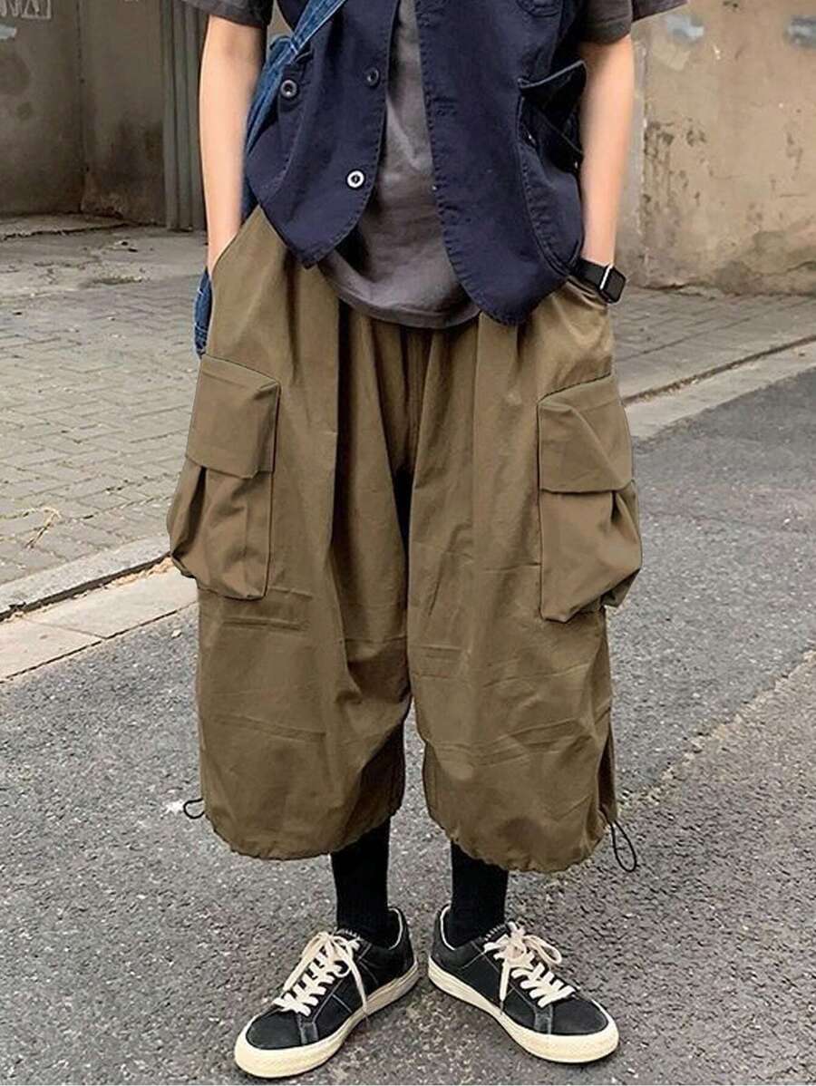 Manfinity EMRG Hombres Pantalones cargo con bolsillo lateral con solapa - Caqui - Ver 1