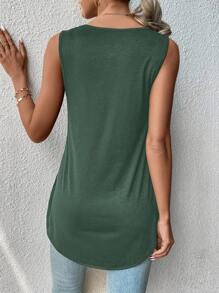 SHEIN LUNE Solid Curved Hem Tank Top - Green - View 2