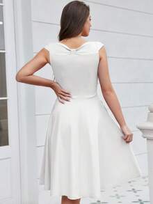 MUXXN Vestido unicolor de cuello V - Blanco - Ver 2