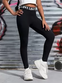 SHEIN Adolescent Fille Legging À Lettres À Taille