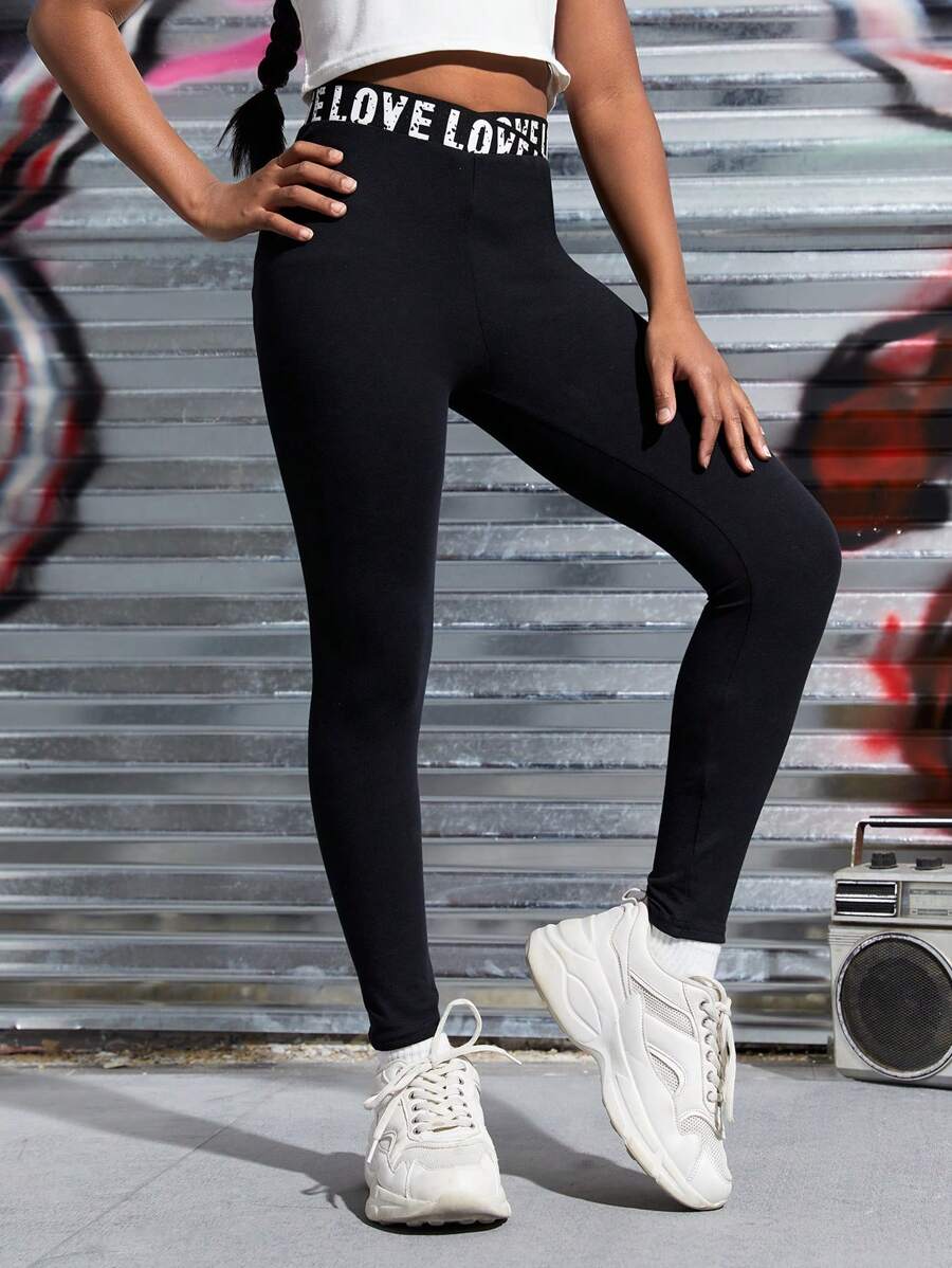 SHEIN Adolescent Fille Legging À Lettres À Taille